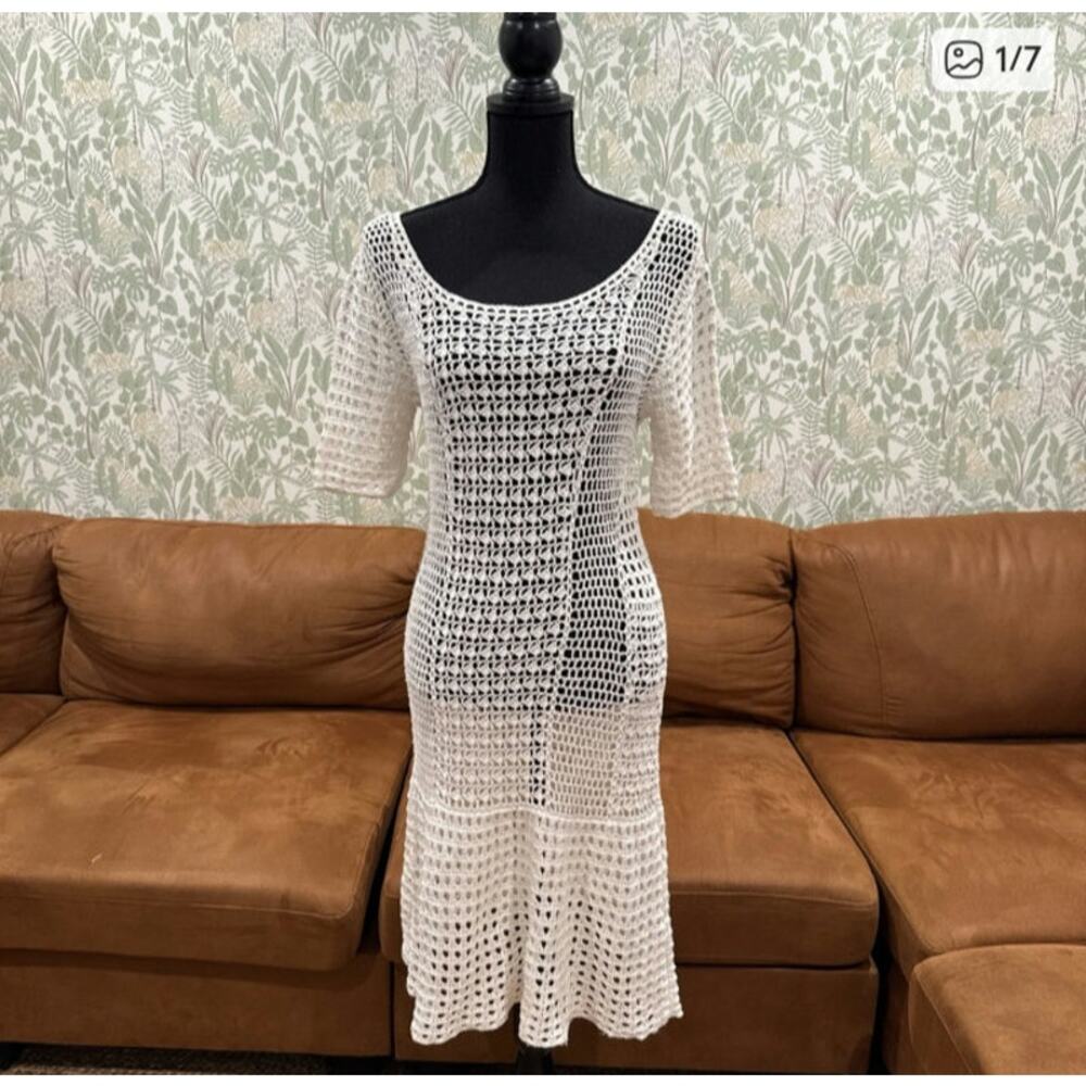 Women's Club Monaco Crochet Knit Midi Dress Size Medium